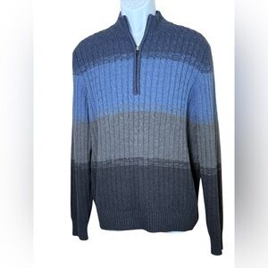 IZOD Men’s 1/4 Zip Pullover‎ Sweater Medium Blue Stripes Preppy Business Casual